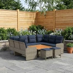 vidaXL Σύνολα επίπλων με μαξιλάρι 8 pcs Γκρι και Navy Blue Ράτα PE