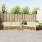 vidaXL Σετ Καναπέ με μαξιλάρι 9 pcs Λευκό και Κρεμ Πολυεστέρας