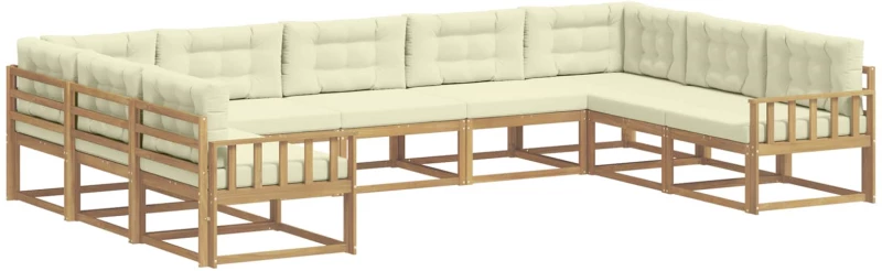 vidaXL Σειρά Καναπέ Εξωτερικού με μαξιλάρι 9 pcs Λευκό και Κρεμ