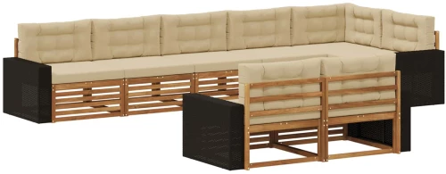vidaXL Σειρά Καναπέ Εξωτερικού με μαξιλάρι 8 pcs Φυσικό και Μπεζ
