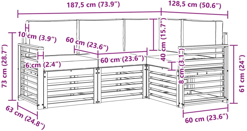vidaXL Σετ Καναπέ 4 pcs Άσπρο και Ανθρακί 187,5 x 128,5 x 73 εκ