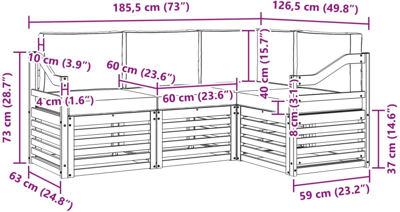 vidaXL Σετ Καναπέ 4 pcs Λευκό και Μπεζ 185,5 x 126,5 x 73 εκ