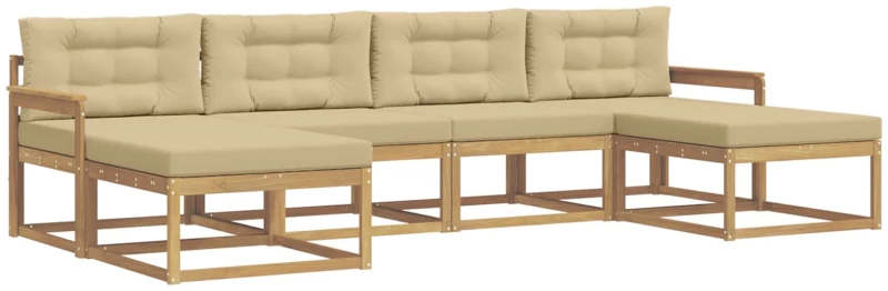vidaXL Σειρά Καναπέ Εξωτερικού με μαξιλάρι 6 pcs Λευκό και Μπεζ