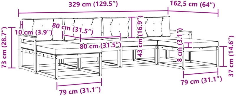 vidaXL Σειρά Καναπέ Εξωτερικού με μαξιλάρι 6 pcs Λευκό και Μπεζ