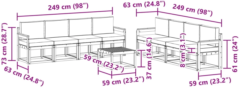 vidaXL Σειρά Καναπέ Εξωτερικού με μαξιλάρι 9 pcs Άσπρο και Ανθρακί