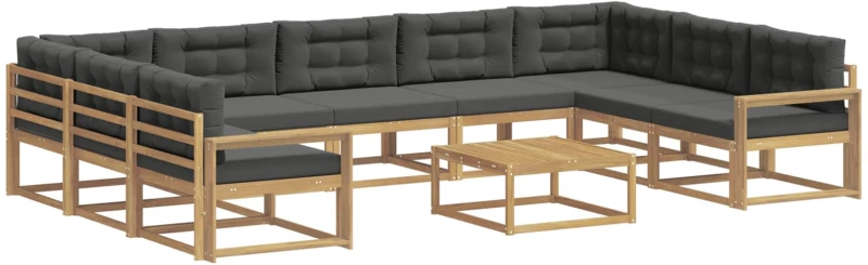 vidaXL Σειρά Καναπέ Εξωτερικού με μαξιλάρι 10 pcs Άσπρο και Ανθρακί