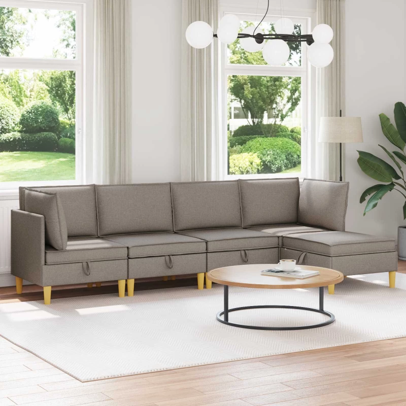 vidaXL Σετ Επίπλων Σαλονιού με μαξιλάρι 5 pcs Taupe Ύφασμα