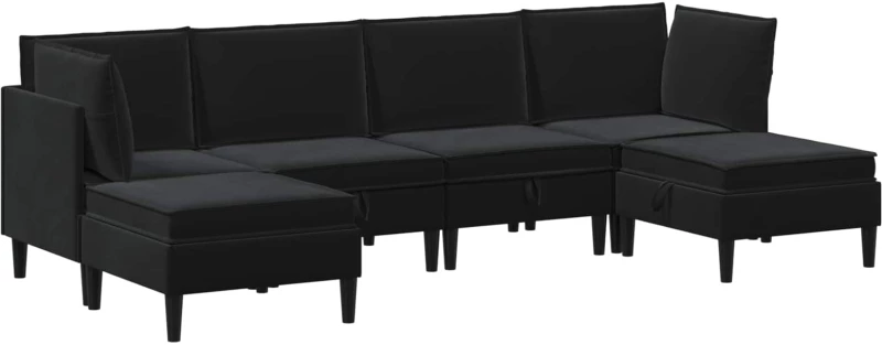 vidaXL Σετ Επίπλων Σαλονιού με μαξιλάρι 6 pcs Μαύρο Βελούδο