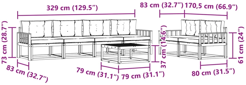 vidaXL Σειρά Καναπέ Εξωτερικού με μαξιλάρι 6 pcs Λευκό και Μπεζ