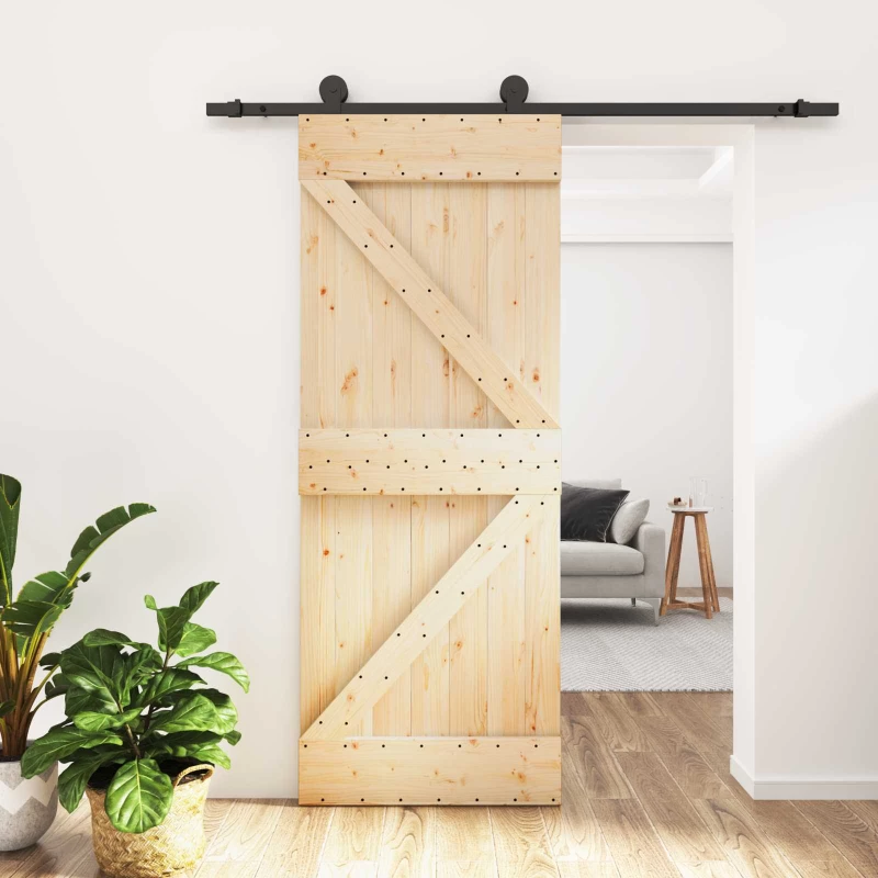 vidaXL Συρόμενη Πόρτα Φυσικό και Μαύρο 85 x 210 cm