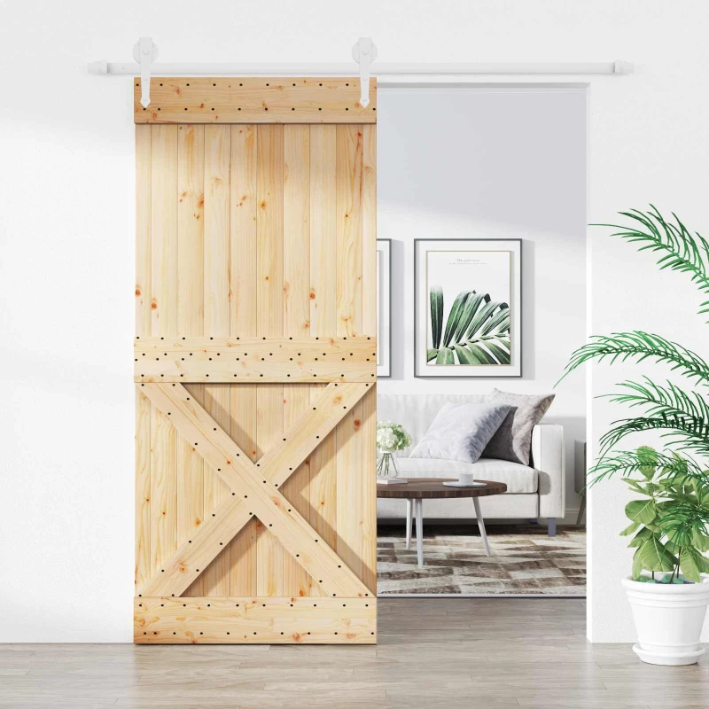 vidaXL Συρόμενη Πόρτα Φυσικό και Λευκό 90 x 210 cm