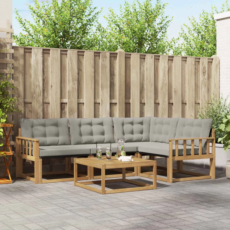 vidaXL Σειρά Καναπέ Εξωτερικού 5 pcs Λευκό και Ανοιχτό Γκρι