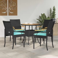 vidaXL Καρέκλες Κήπου 4 pcs Μαύρο και Τυρκουάζ Πολυ Ράτταν και Ακακία
