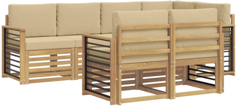 vidaXL Σειρά Καναπέ Εξωτερικού 7 pcs Λευκό και Μπεζ