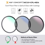 K&F Concept 67mm MCUV+CPL+ND4 Lens Filter Kit with Lens Cleaning Cloth and Filter Bag