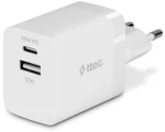 ttec SmartCharger Duo 45W PD Travel Charger USB-C+USB-A White (2SCP02B) (TTEC2SCP02B)