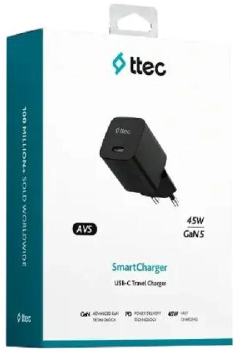 ttec SmartCharger GAN 45W PD Travel Fast Charger Black (2SCG45S) (TTEC2SCG45S)