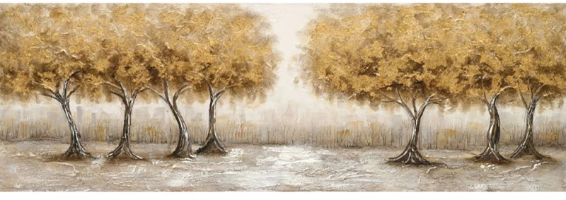 Πίνακας Καμβάς Δέντρα 16-30154 150x50cm Multi-Gold Marhome Οριζόντιοι Καμβάς