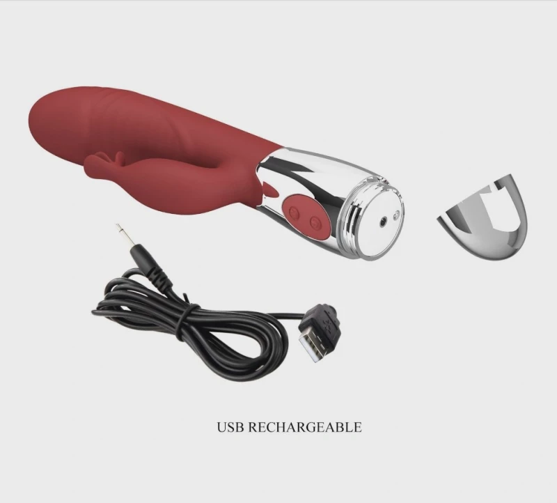 Rasmussen Bunny Vibrator, 30 Vibration Modes, Silicone, USB, Red