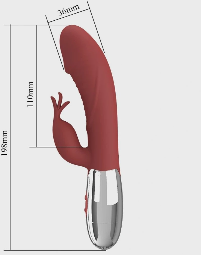 Rasmussen Bunny Vibrator, 30 Vibration Modes, Silicone, USB, Red