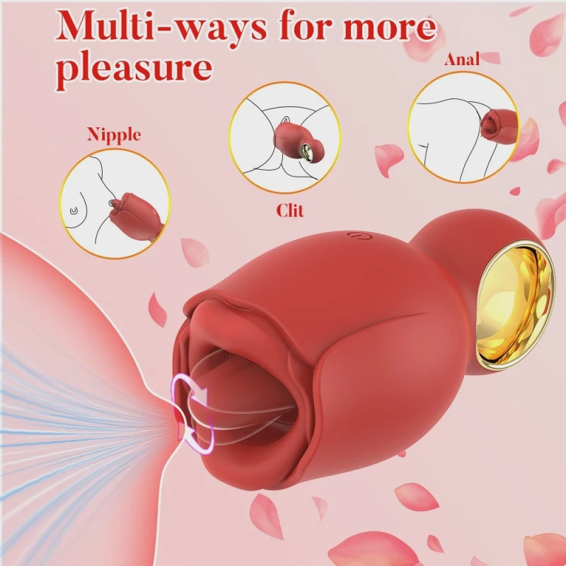 Red Silicone Lip & Tongue Vibrator, 8 Vibrating Modes, 8 Licking