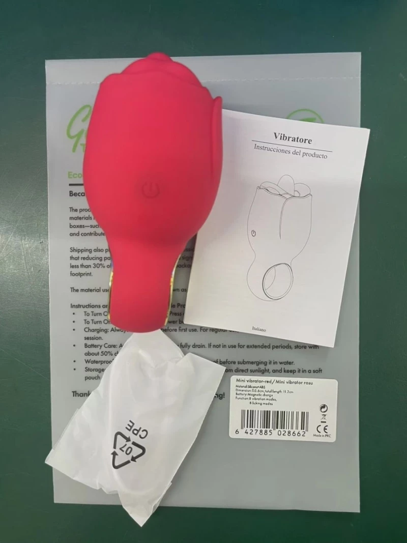 Red Silicone Lip & Tongue Vibrator, 8 Vibrating Modes, 8 Licking