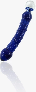 Flower Double Tip Dildo, Premium Glass, Blue, 20 cm, Passion Lab