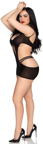 LEG AVENUE - 81680 OPAQUE MINI DRESS AND HALTER TEDDY BLACK - ONE SIZE