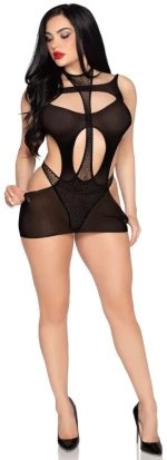 LEG AVENUE - 81680 OPAQUE MINI DRESS AND HALTER TEDDY BLACK - ONE SIZE