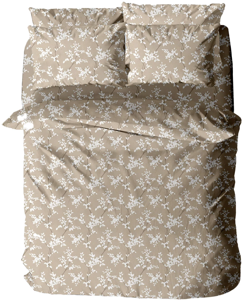 Σετ Σεντόνια Menta Εμπριμέ 480 Beige Διπλό με λάστιχο (150x200 30)