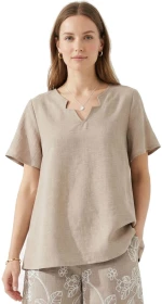 ANNA RAXEVSKY Γυναικεία μπέζ κοντομάνικη μπλούζα, Linen look B26157 BEIGE