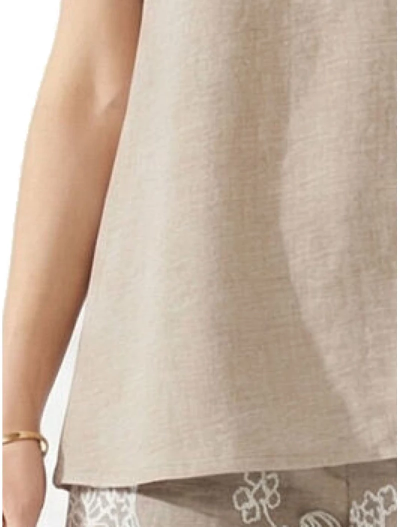ANNA RAXEVSKY Γυναικεία μπέζ κοντομάνικη μπλούζα, Linen look B26157 BEIGE