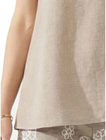 ANNA RAXEVSKY Γυναικεία μπέζ κοντομάνικη μπλούζα, Linen look B26157 BEIGE