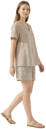 ANNA RAXEVSKY Γυναικεία μπέζ κοντομάνικη μπλούζα, Linen look B26157 BEIGE