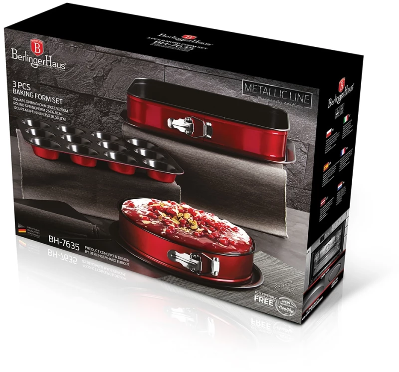 Berlinger Haus Σετ Φόρμας Ζαχαροπλαστικής 3 τεμ, Metallic Line Burgundy BH-7635