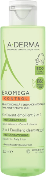 ADERMA exomega control gel lavant emollient body&hair 200ml