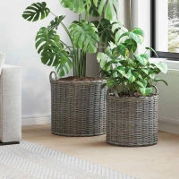 vidaXL Καλάθι Φυτών με αποθήκευση 2 pcs Γκρι Λάκακ Ράττανα