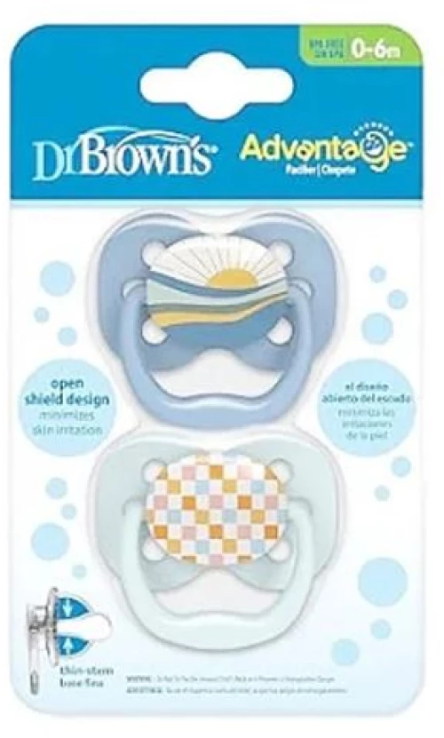 DR. BROWNS Dr.Brown's Πιπίλα Advantage Αγόρι, Επίπεδο 1, 0-6 Μηνών (2 Τεμ.)