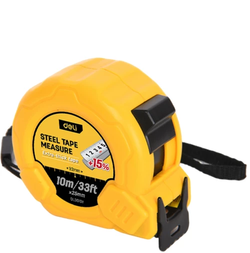 DELI MEASURING TAPE 10M/33'x25MM YELLOW