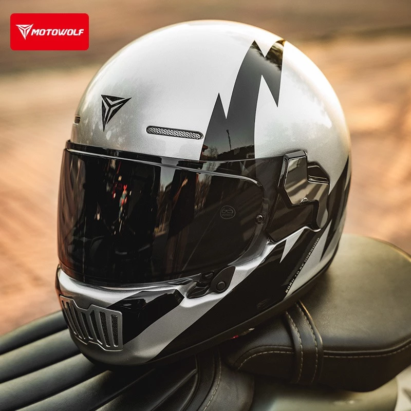 Motowolf H2 Κράνος Μηχανής Full Face Μέγεθος 2XL Ασημί/Μαύρο