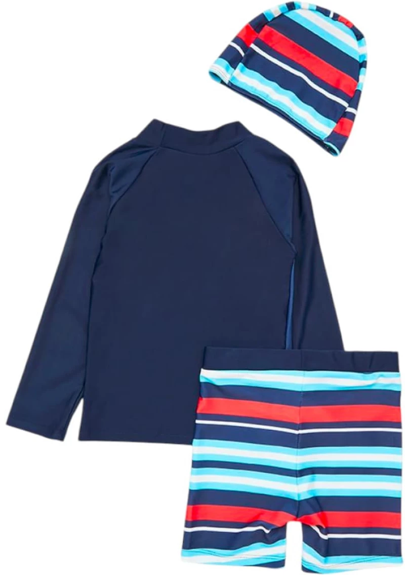 Blue Stripes Shark, Σετ Μαγιό και Σκουφάκι UPF50+ Queen Mother