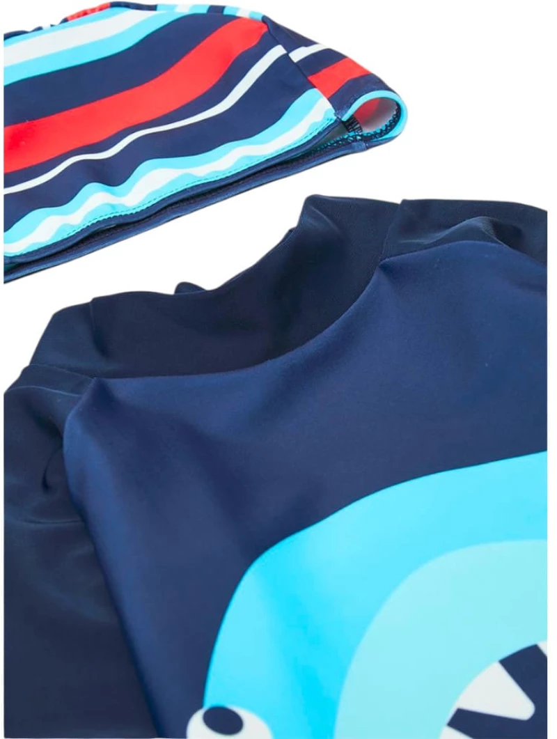 Blue Stripes Shark, Σετ Μαγιό και Σκουφάκι UPF50+ Queen Mother