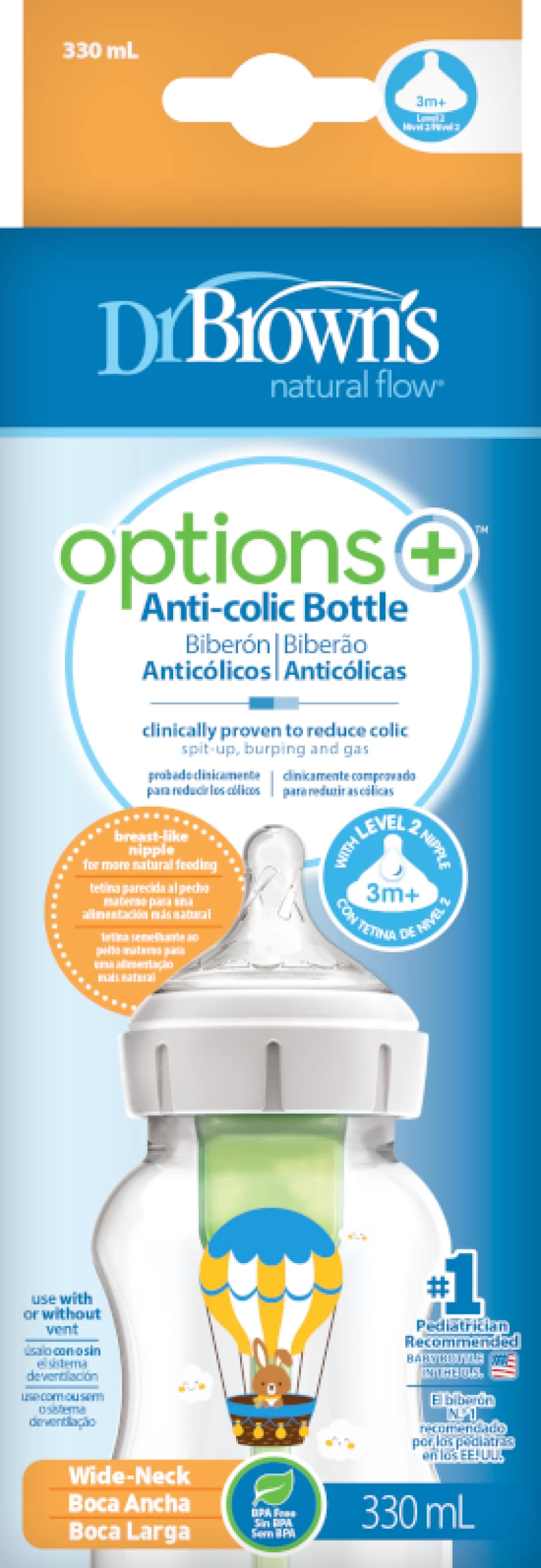 DR. BROWN'S Μπιμπερό πλαστικό Options Λαγουδάκι (Φ.Λ.) 330 ml WB 111002