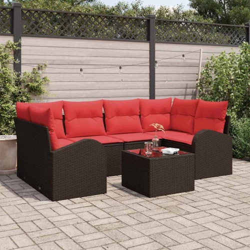 vidaXL Σετ Καναπέ Κήπου 7 pcs Μπέζ και Κόκκινο συνθετικό ρατάν