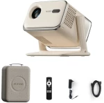 Aurzen BOOM mini Google TV Smart Projector Beige Case Bundle