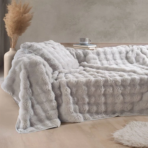 Κουβέρτα Καναπέ Pop Rabbit Grey Ρυθμός 130x 180 130x180cm Οικολογική Γούνα
