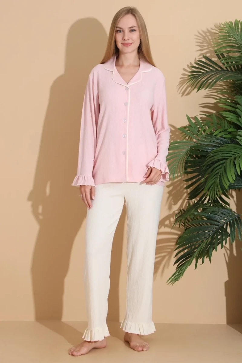Πιτζάμα Γυναικεία Homewear Με Κουμπιά 6004 - ΡΟΖ