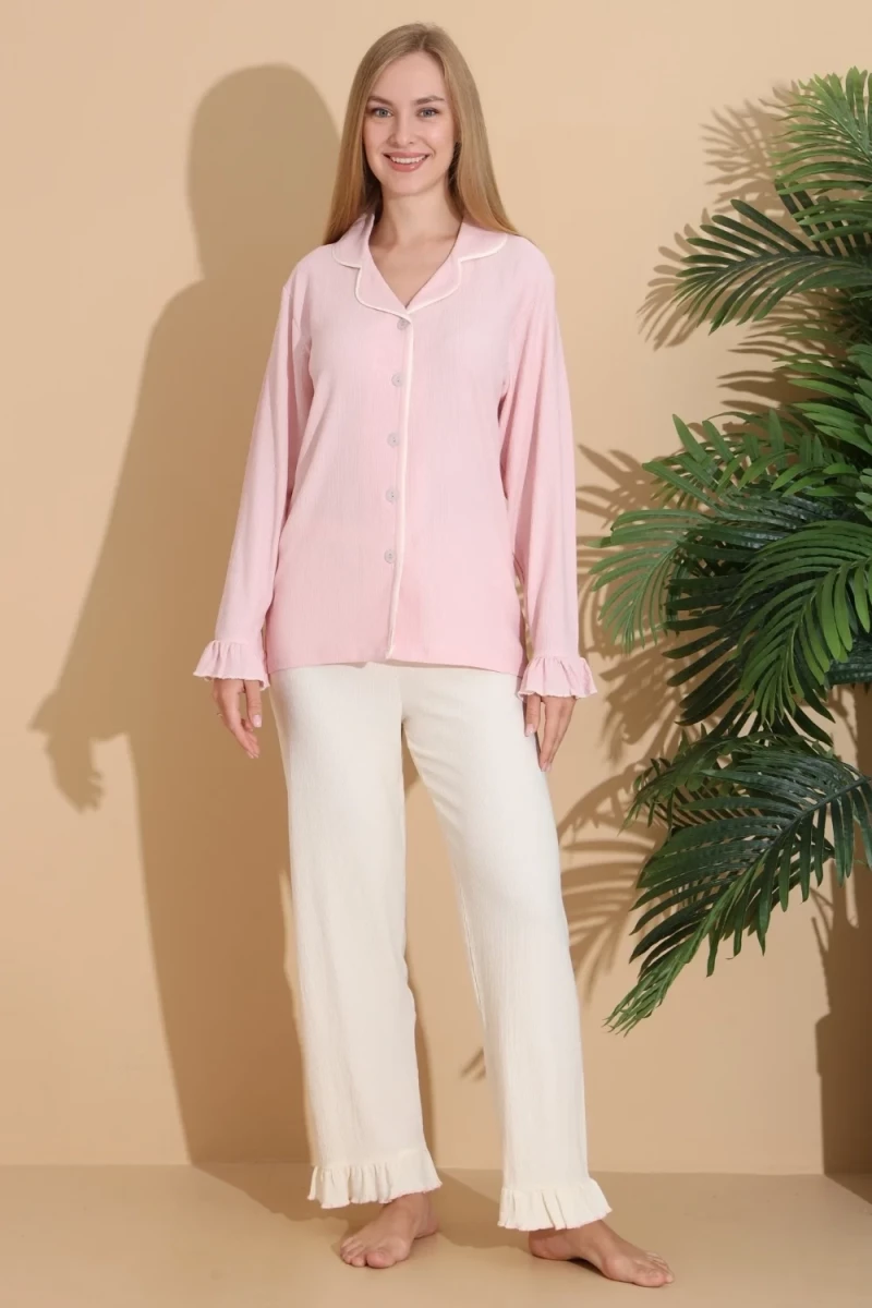Πιτζάμα Γυναικεία Homewear Με Κουμπιά 6004 - ΡΟΖ