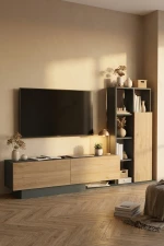 Stewehome Ράφι βιβλιοθήκης με ντουλάπι για τηλεόραση 210x30x124 cm