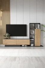Stewehome Ράφι βιβλιοθήκης με ντουλάπι για τηλεόραση 210x30x124 cm